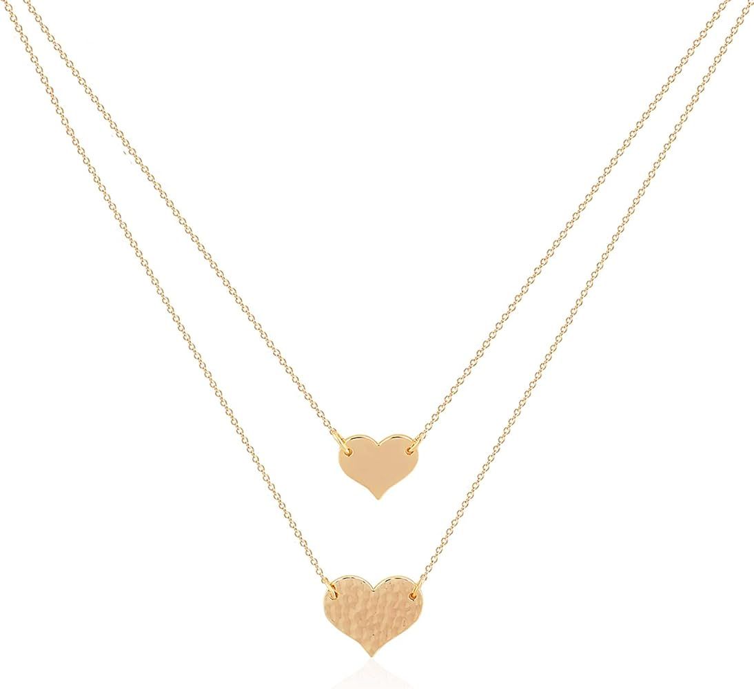 MEVECCO Layered Heart Necklace Pendant Handmade 18k Gold Plated Dainty Gold Choker Arrow Bar Laye... | Amazon (US)