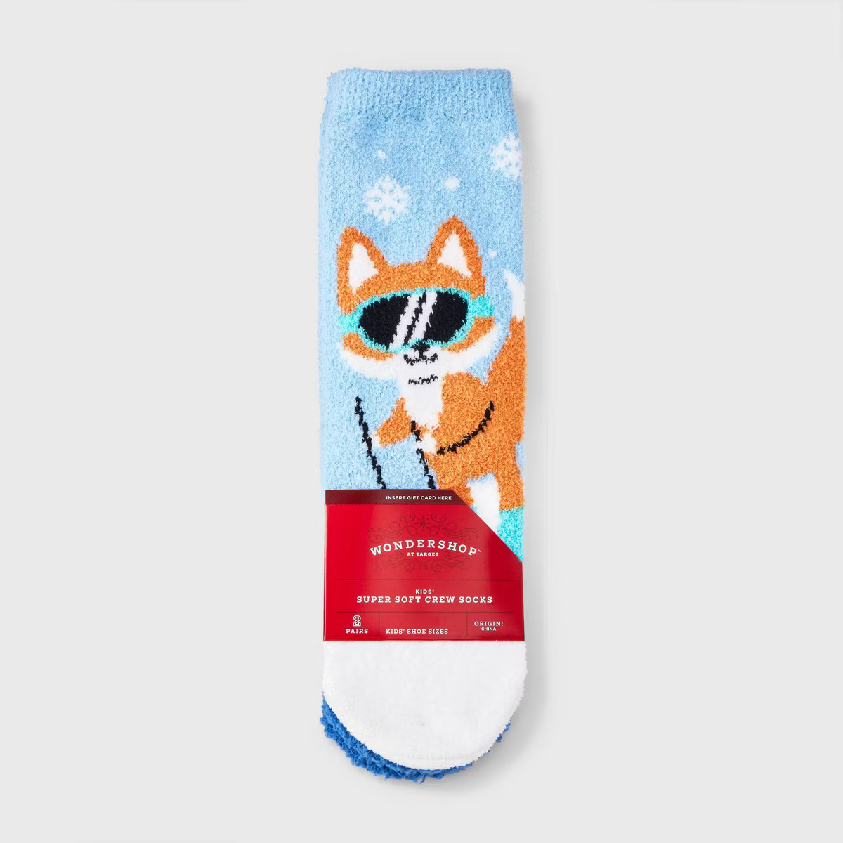 Kids' 2pk Fox Cozy Crew Socks with Gift Card Holder - Wondershop™ Light Blue | Target