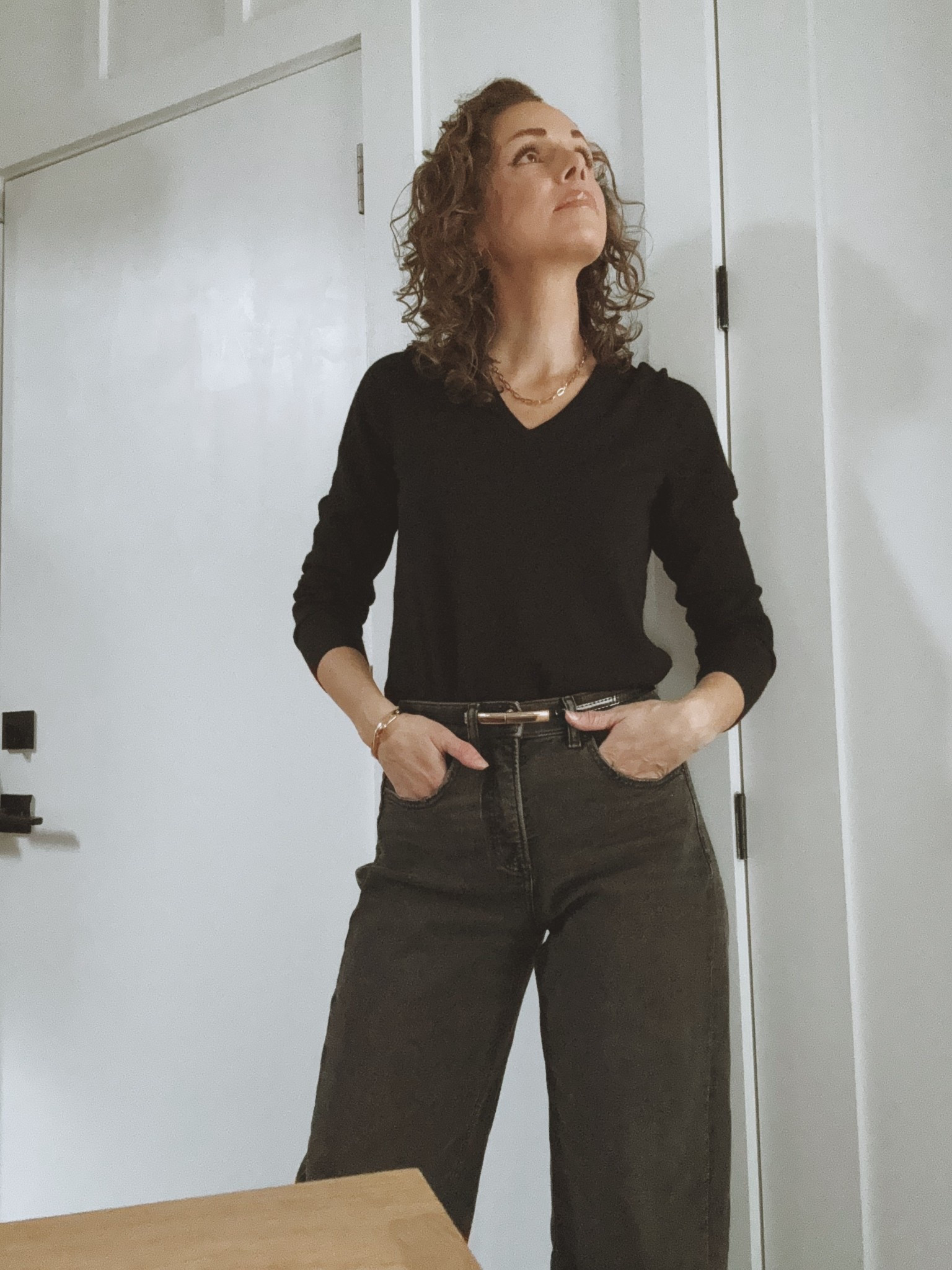 Classic black outfit 

Barrel Leg Jeans 
Wool sweater 
V neck sweater 
Fall outfit 
Winter outfit 

#LTKOver40 #LTKStyleTip #LTKWorkwear