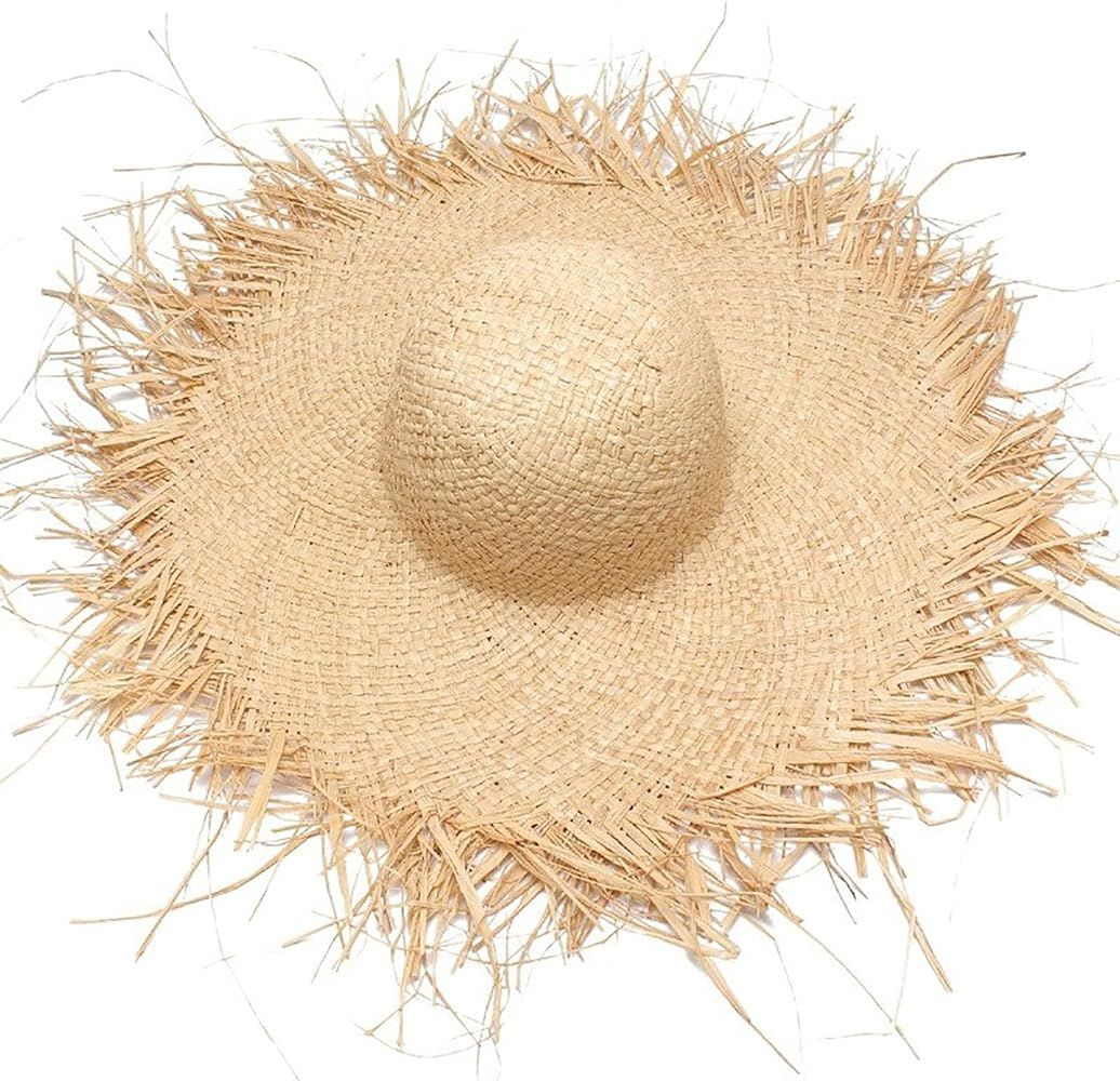 Womens Beach Sun Straw Hat Summer UV Sun Hat Wide Brim Fringe Beach Hat Boho Floppy Hat Fishing C... | Amazon (US)