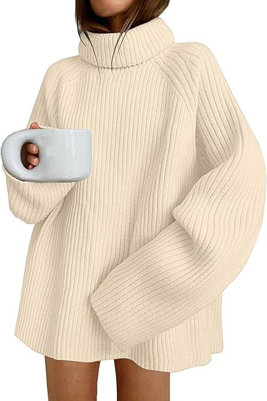 LILLUSORY Women's Turtleneck Long Sleeve Oversized Sweater Casual Loose Fit Ribbed Knit Tunic Pul... | Amazon (US)