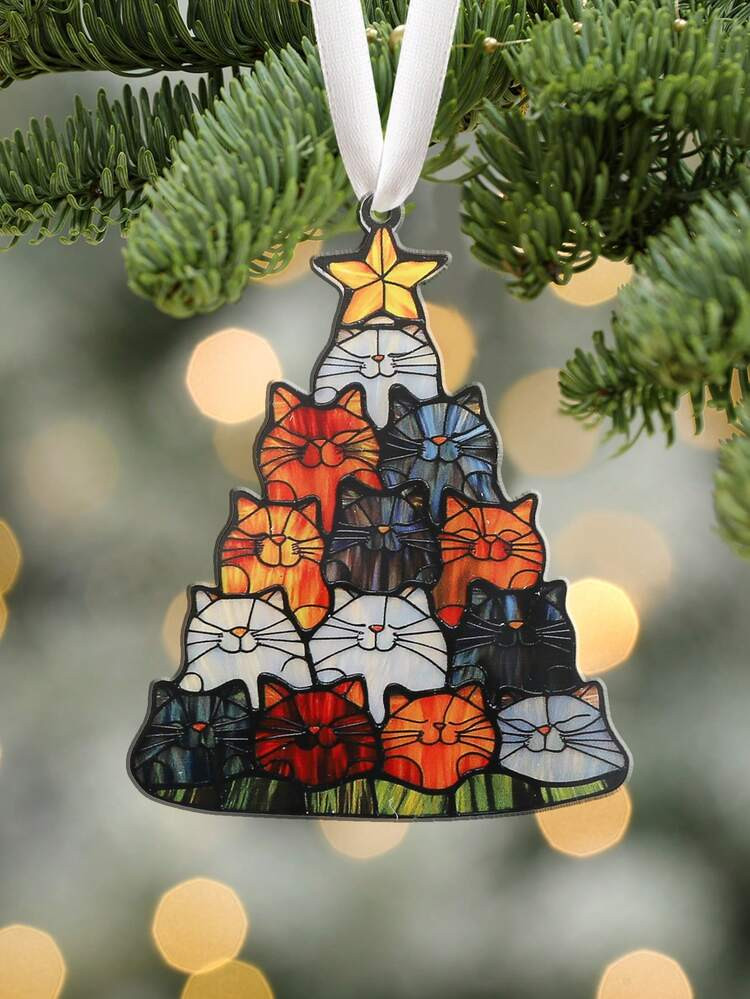 Cat Christmas Tree Ornament, Christmas Tree Cat Acrylic Window Hanging Ornament, Christmas Tree D... | SHEIN