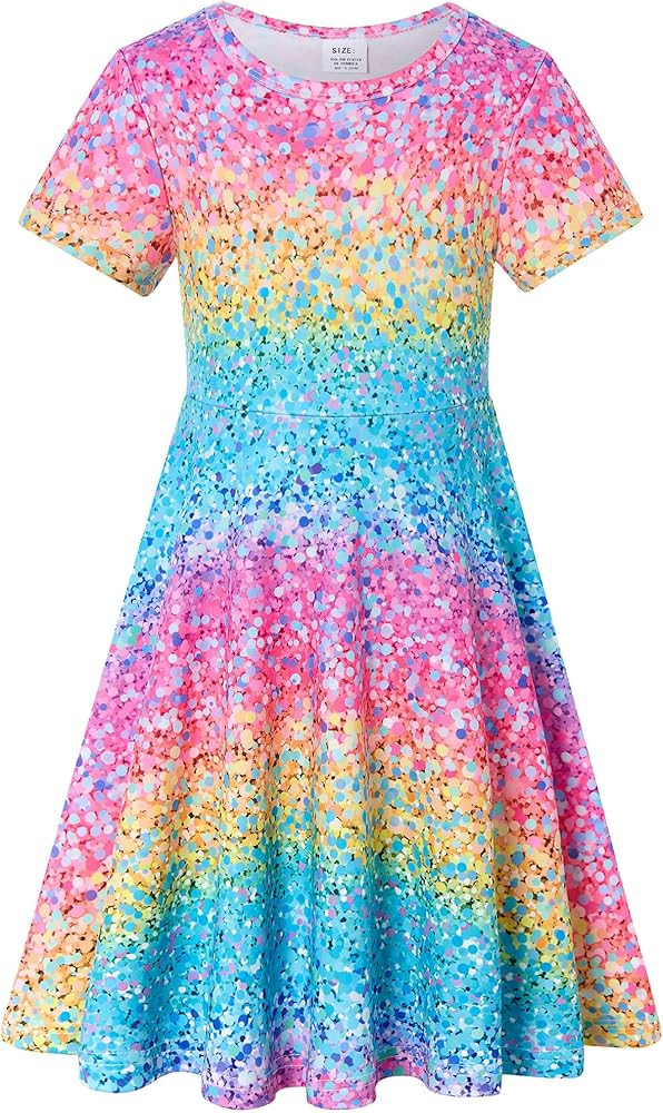 RAISEVERN Little Girls Dress Short Sleeve Casual Kids Summer Sundress for 2-9 Years | Amazon (US)