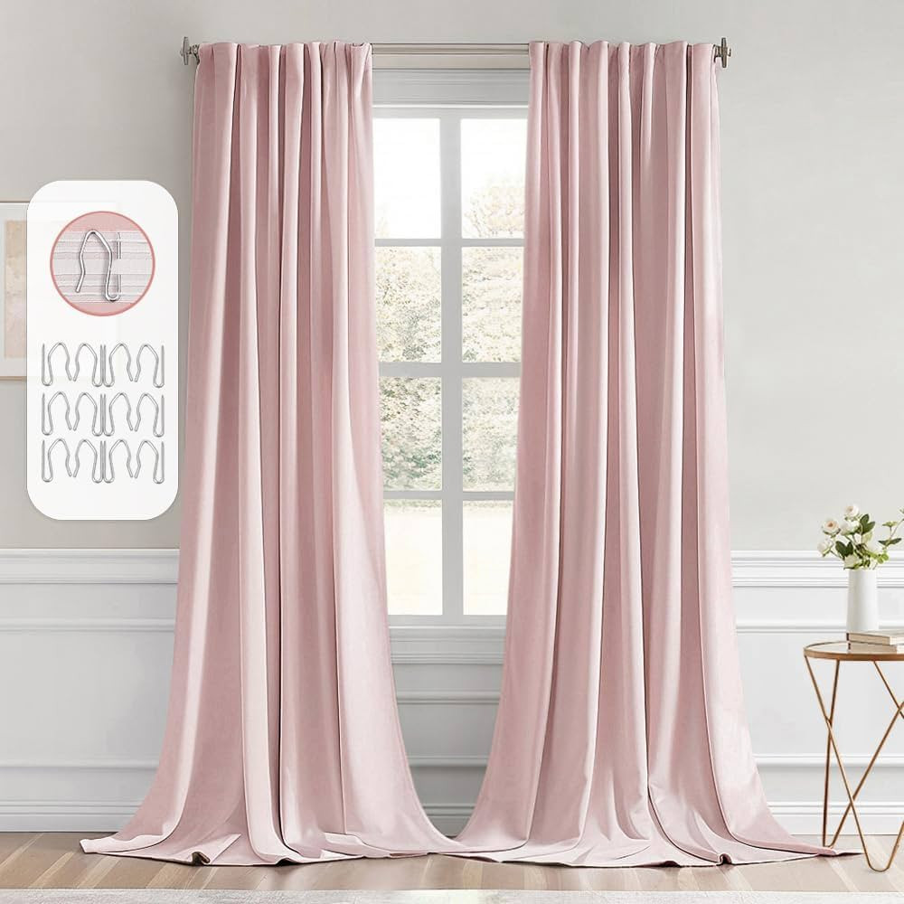 MIULEE Baby Pink Back Tab Blackout Curtains 96 Inch Long 2 Panels Set for Living Room Bedroom, Ro... | Amazon (US)