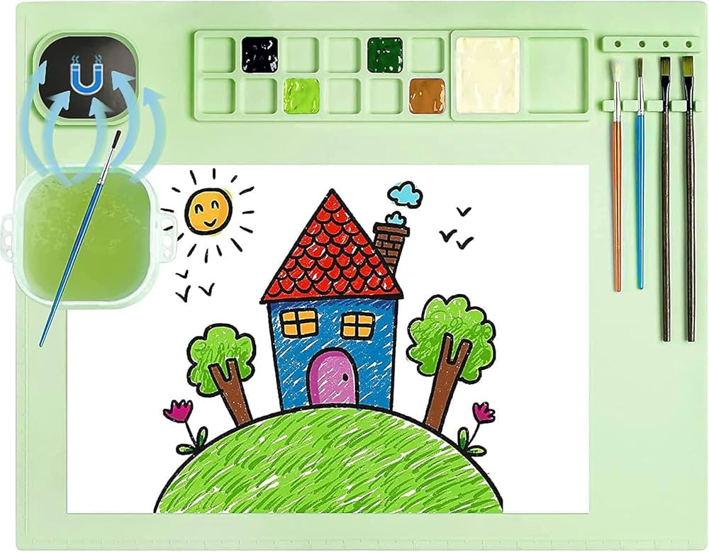 Silicone Painting Mat, Silicone Art Mat with Cup, Silicone Craft Mat with Paint Brush Cleaner Too... | Amazon (US)