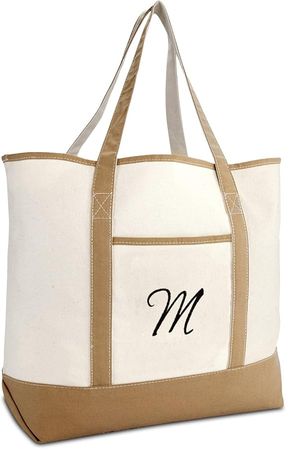 DALIX Women's Natural Tote Bag Shoulder Bags Brown With Monogram Letter A - Z | Amazon (US)