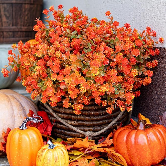 Artificial Mums Flowers Outdoor Plastic Plants - 12 Bundles Outside Face Fake Fall Flowers Greene... | Amazon (US)