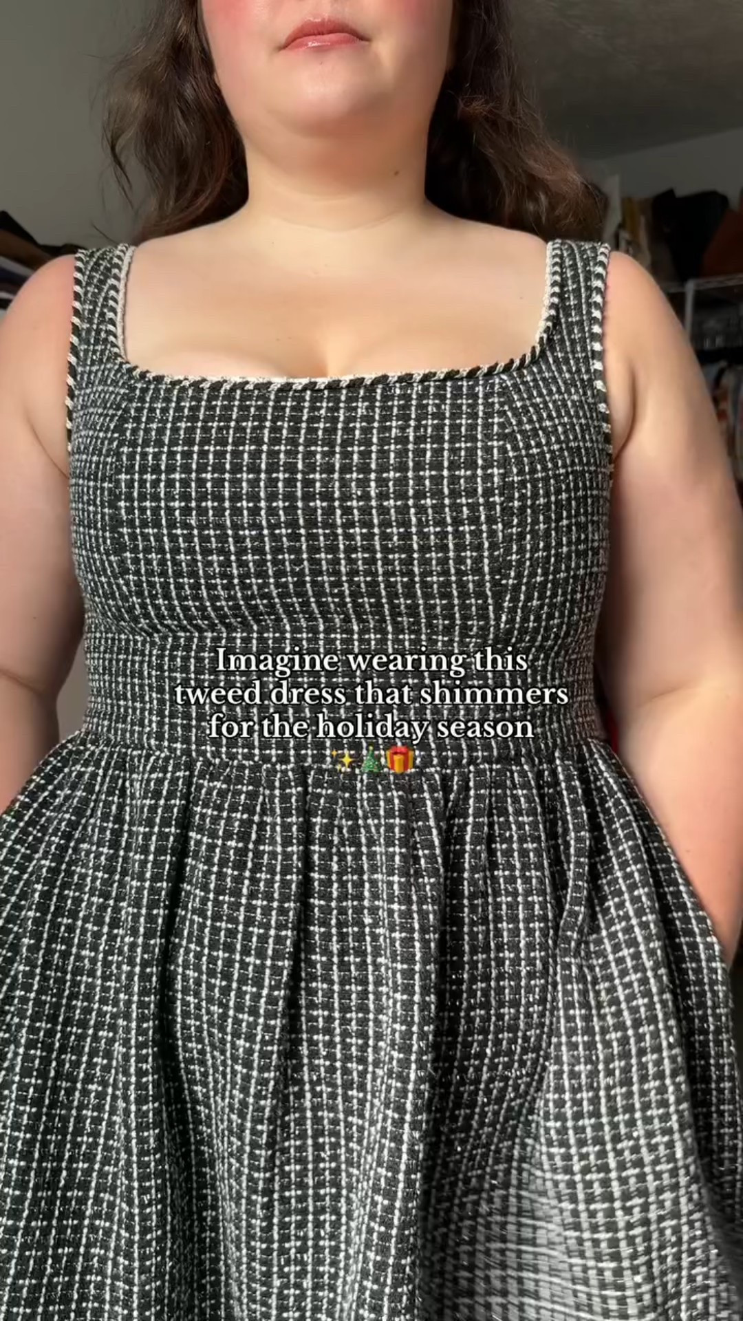 It has gold thread in the tweed so it shimmers!! ✨ #TikTokShopCreatorPicks #TikTokShopBlackFriday #CreatorIcons #tweeddress #holidaydress

#LTKPlusSize