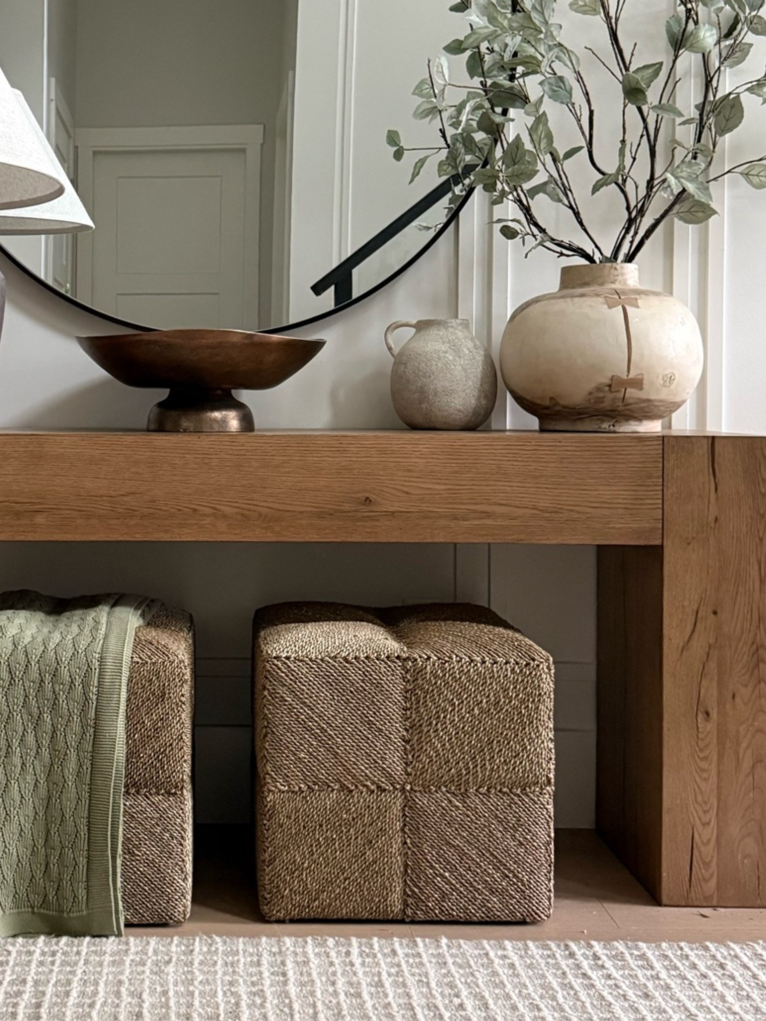 An up close look..the textured ottomans. 
I’m slightly obsessed 🤎
