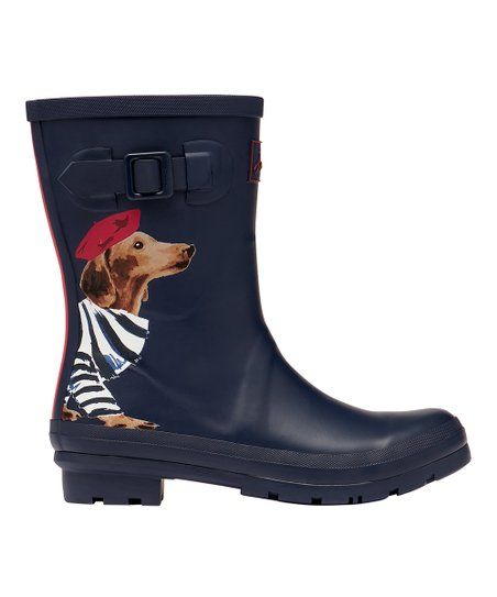 Joules Navy Sausage Dog Molly Mid Height Rain Boot - Women | Zulily