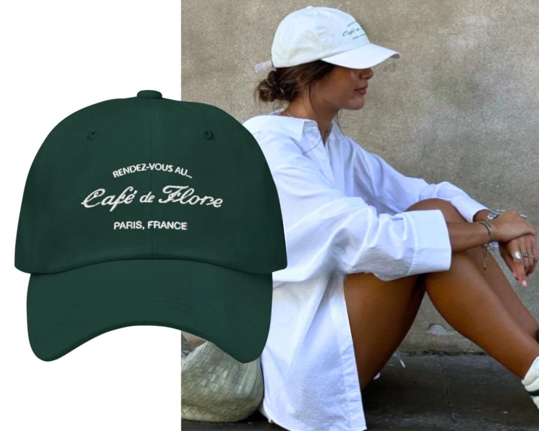 Cafe De Flore Embroidered Dad Hat Paris Coffee Shop Hat Baseball Cap French Cafe Aesthetic Dad Ha... | Etsy (US)