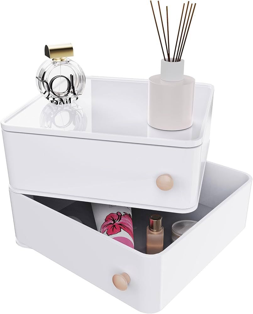 Makeup Organizer with Rotating Drawers: Stackable Makeup Bathroom Vanity Storage Box, Desk and Dr... | Amazon (US)