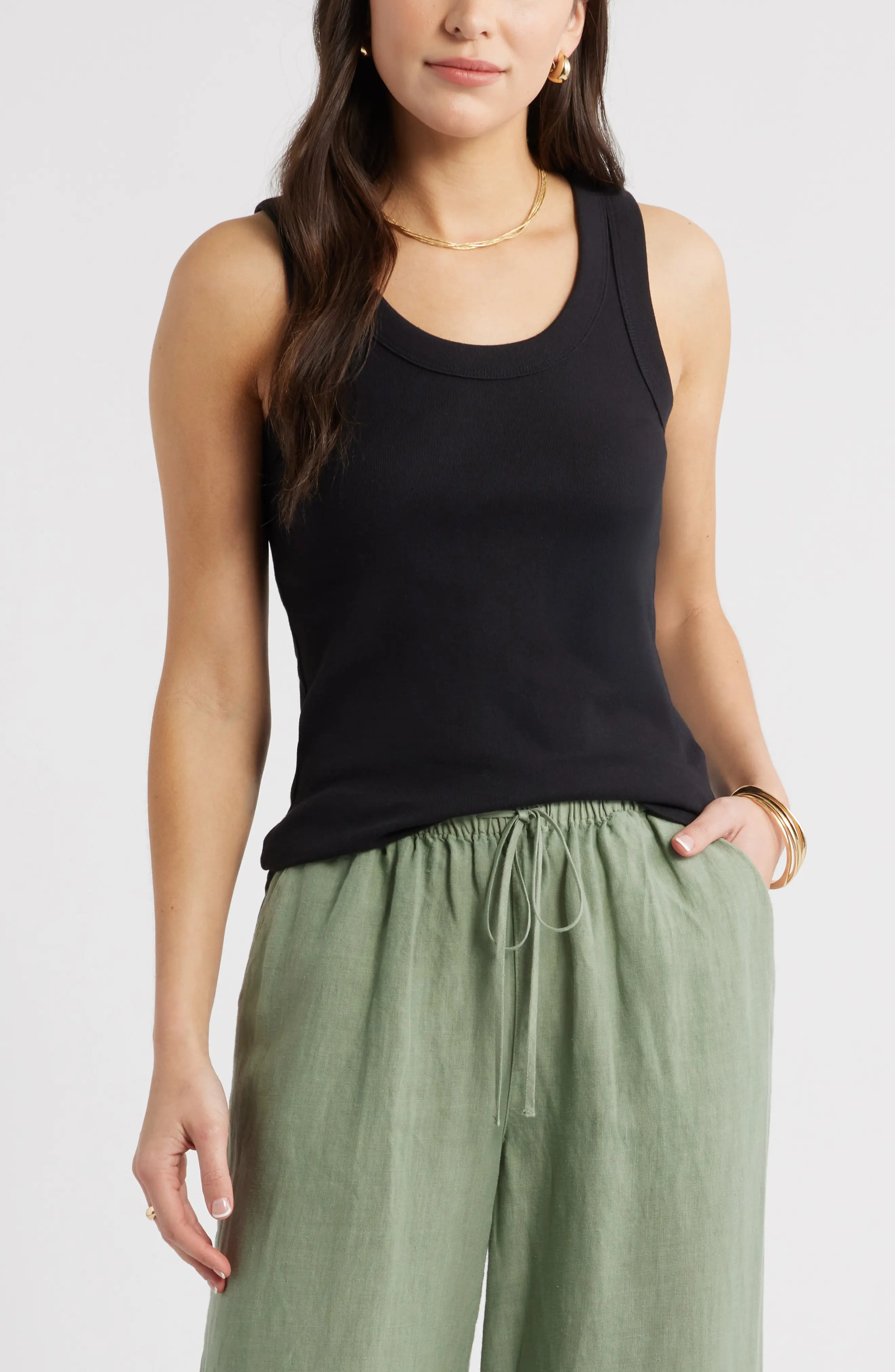 Scoop Neck Rib Cotton Tank (Women) | Nordstrom | Nordstrom