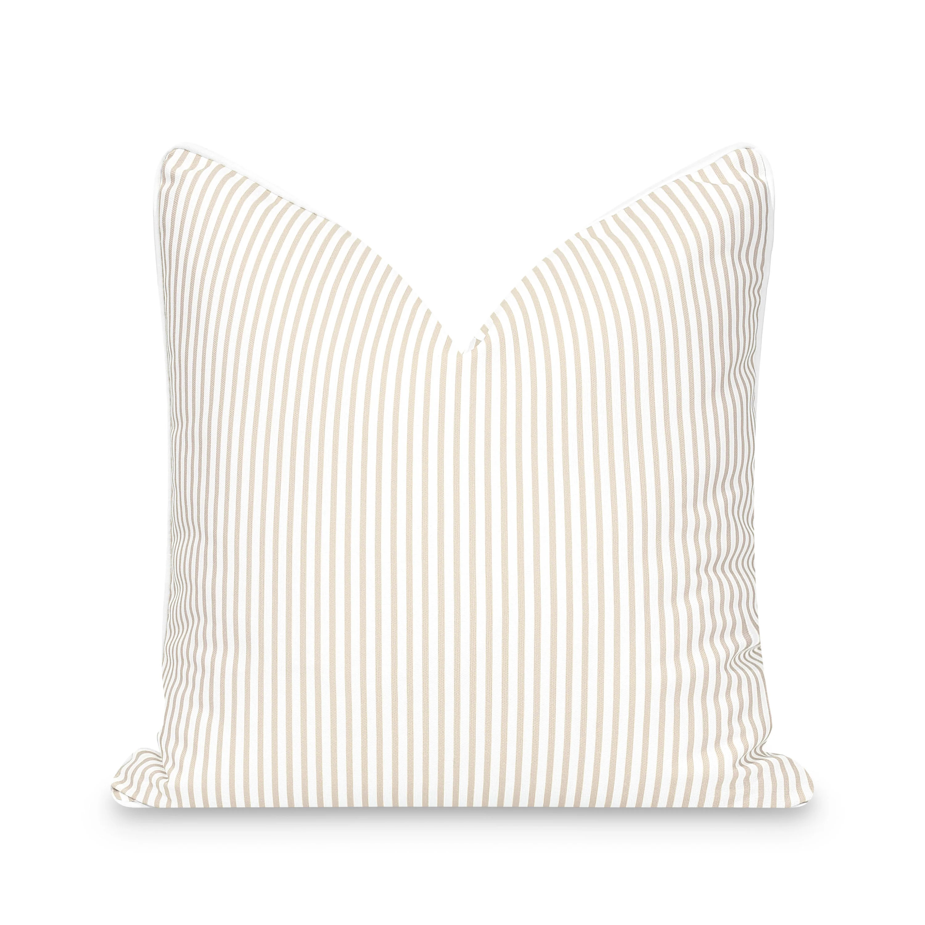 Fall Coastal Indoor Outdoor Pillow Cover, Stripe, Neutral Tan, 20 | Hofdeco