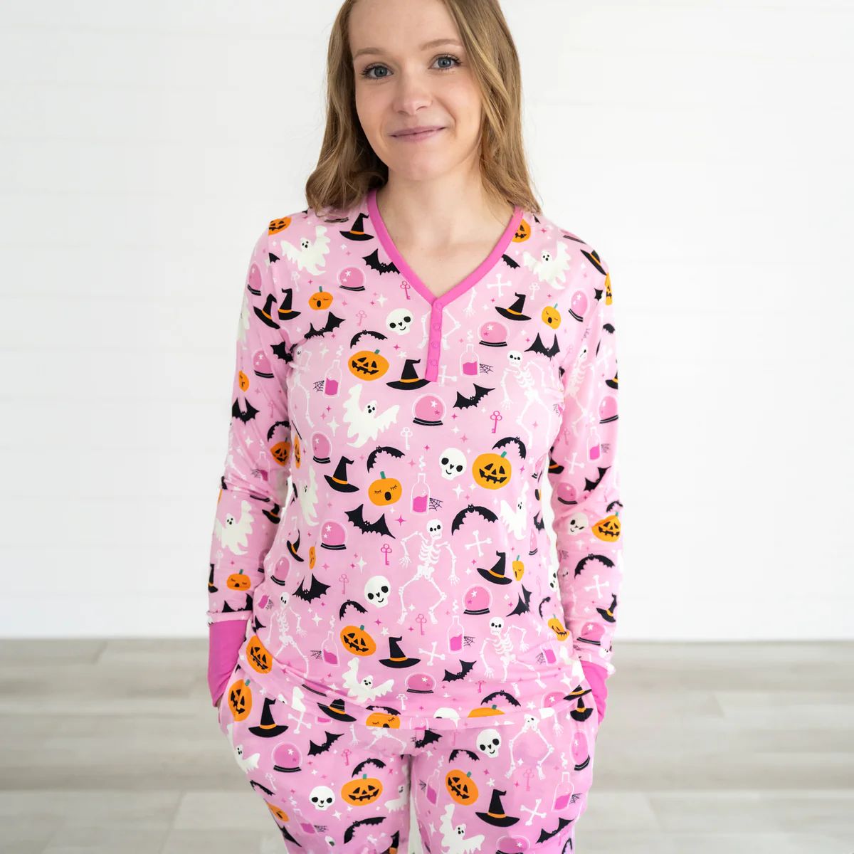 Pink Glowing Ghouls Women's Pajama Top | Little Sleepies