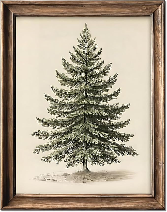 YHCTHT Vintage Christmas Tree Picture Wall Decor, Rustic Pine Tree Vintage Print, Winter Holiday ... | Amazon (US)