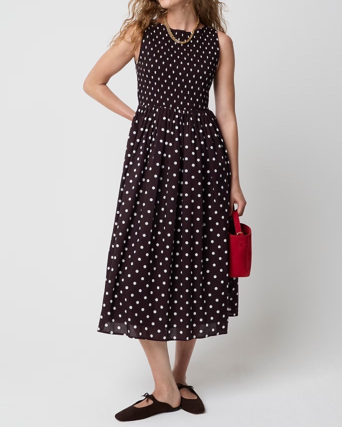 Brown and white polka dot boatneck smocked midi dress

#LTKSaleAlert #LTKSeasonal
