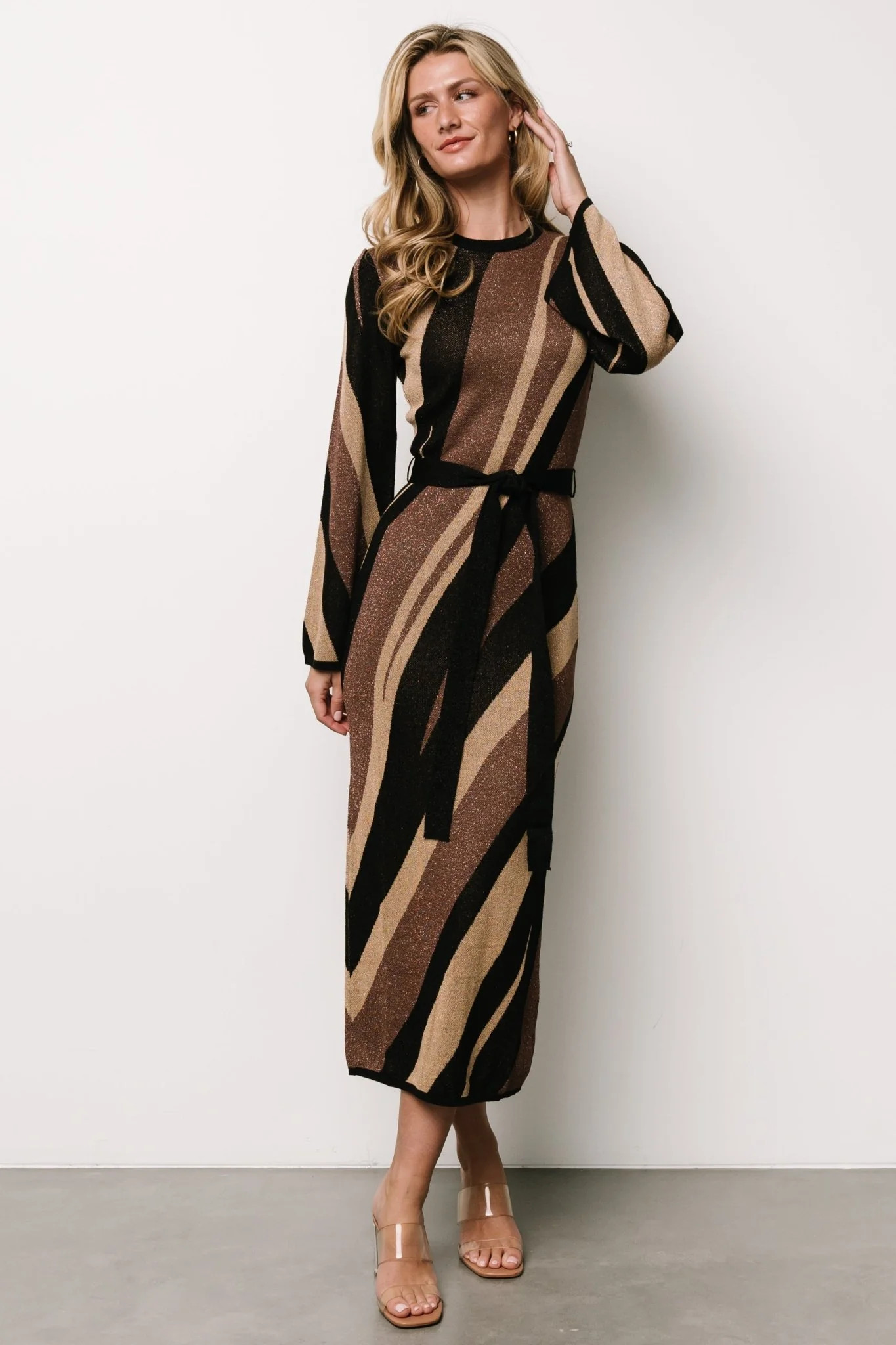 Leigh Sweater Dress | Brown Multi Print | Baltic Born