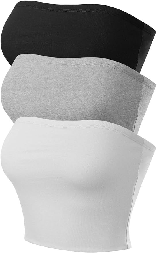 MixMatchy Women's Double Layered Basic Casual Strapless Backless Bandeau Bra Tube Top | Amazon (US)