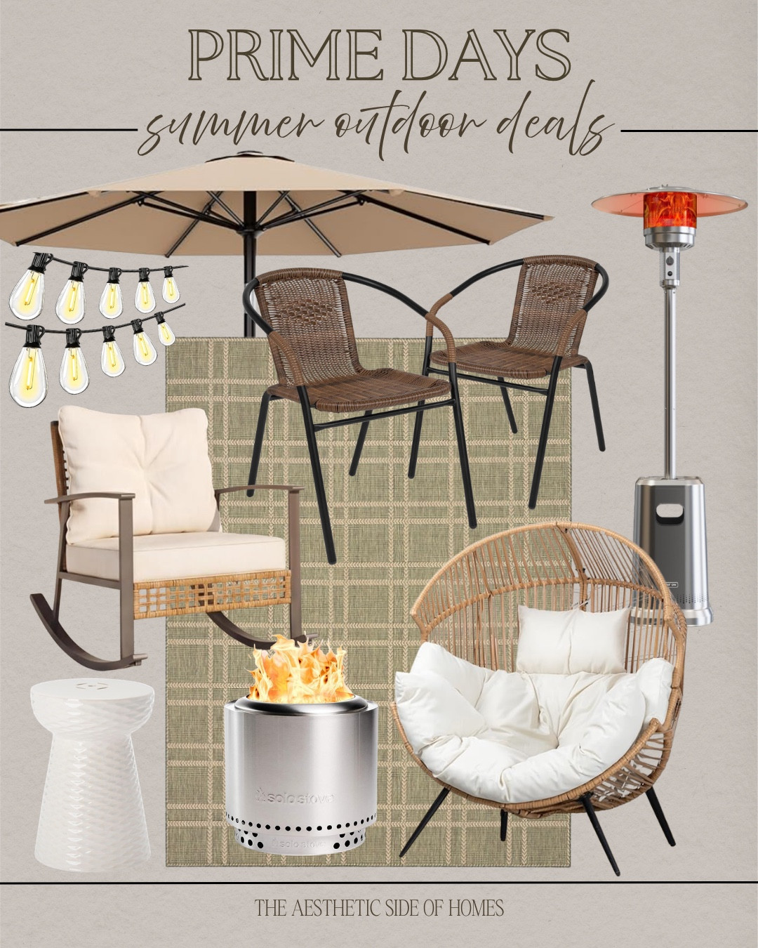 Summer outdoor deals include egg chair, outdoor rug, fire pit, side table, outdoor rocking chair, outdoor chairs, umbrella, string lights, and outdoor heater.

Home decor, outdoor decor, sale alert, deal alert

#LTKSaleAlert #LTKHome #LTKSeasonal