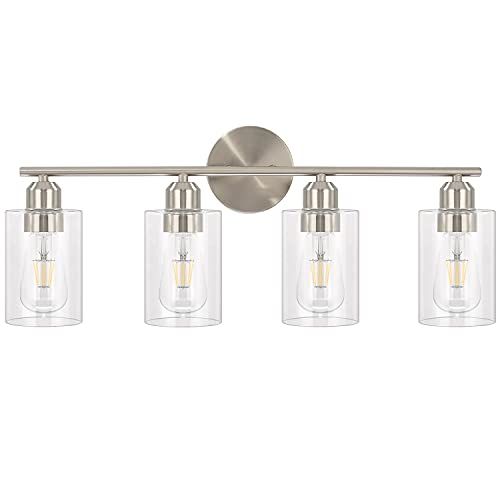 Luupyia 4 Lights Bathroom Vanity Light Brushed Nickel Finish with Clear Glass lampshade, Wall Mount  | Amazon (US)