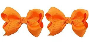 3 Inch Baby Girl Hair Bows Boutique Hair Clip Teens Toddlers Hairpin Headwear - Set of 2 (Orange) | Amazon (US)