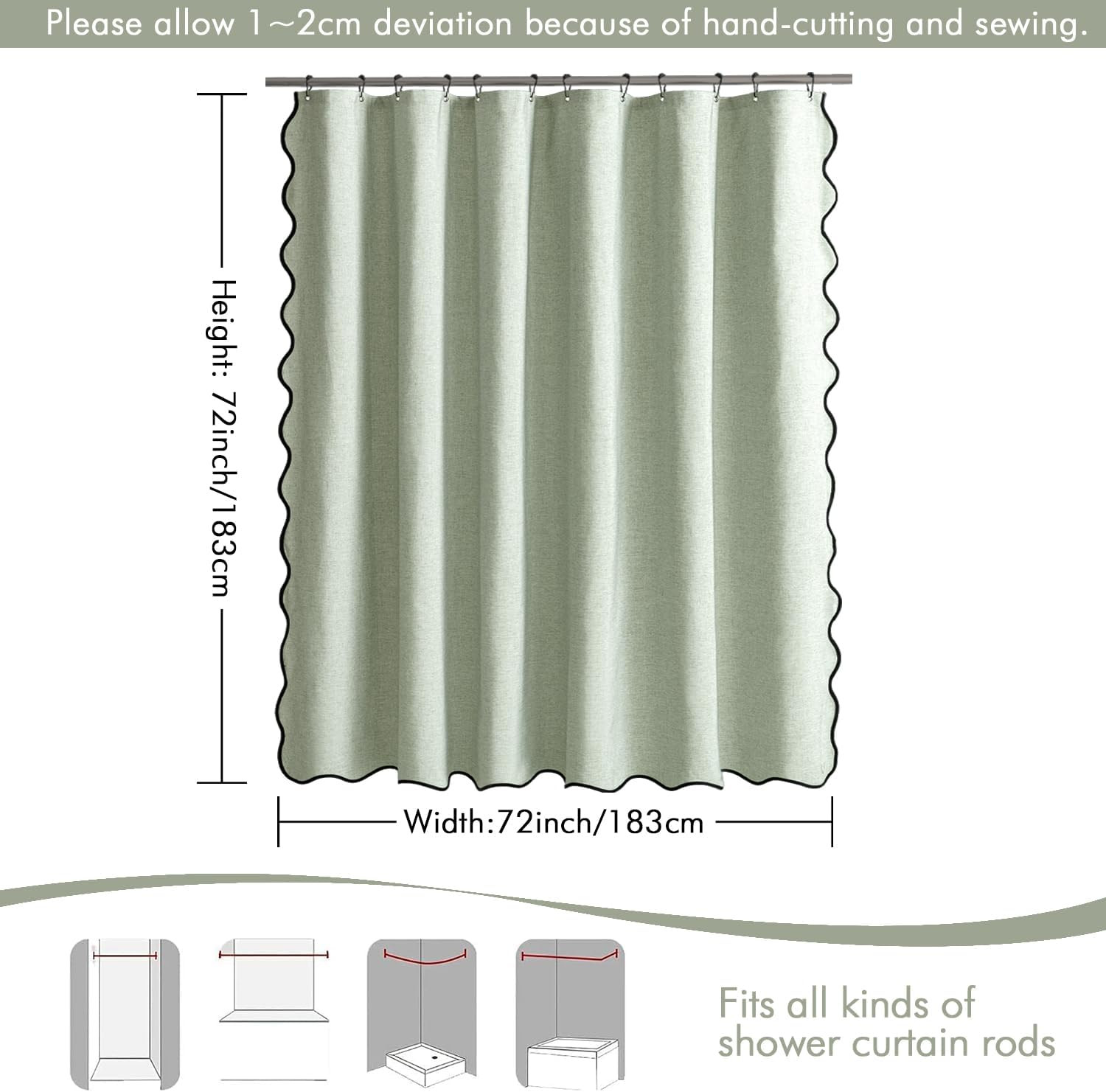 MIULEE Sage Green Scalloped Shower Curtain Linen Textured with 12 Metal Hooks Cute Heavy Duty Was... | Amazon (US)