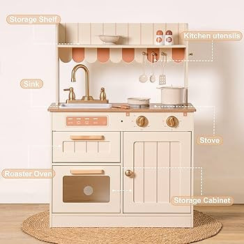 ROBUD Play Kitchen, Wooden Kids Kitchen Playset for Kids with Realistic Design, Sink, Oven, Stove... | Amazon (US)