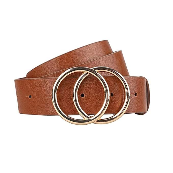 Gackoko Women Leather Belt for Dress & Jeans Fashion Soft Leather with Double O-Ring Buckle | Amazon (US)
