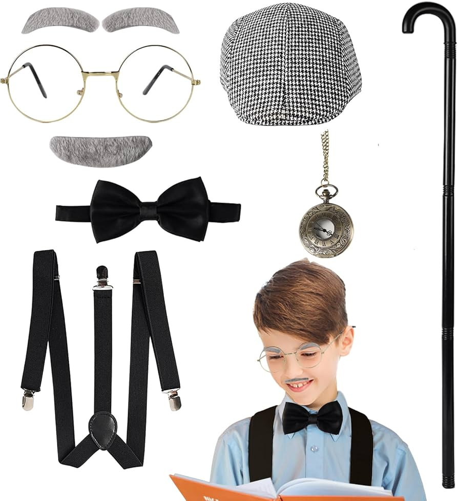 Fraiieon Kids 1920s Old Man Gentleman Costume Set – 100th Day of School Accessories with Beret,... | Amazon (US)