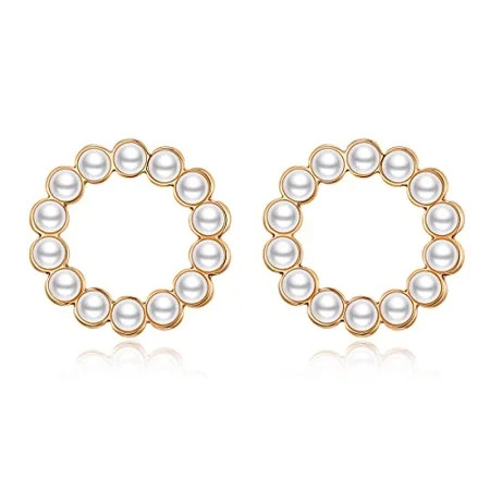 2 Pairs Pearl Earrings for Women Pearl Hoop Stud Earrings Minimalist Earrings | Walmart (US)