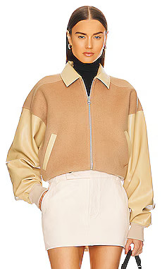Helsa Faux Leather & Wool Blend Bomber in Tan from Revolve.com | Revolve Clothing (Global)
