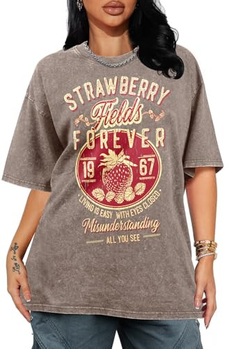 Flafens Oversized Acid Wash Vintage T Shirts for Women - Graphic Tees Womens Retro Cotton Cute Co... | Amazon (US)