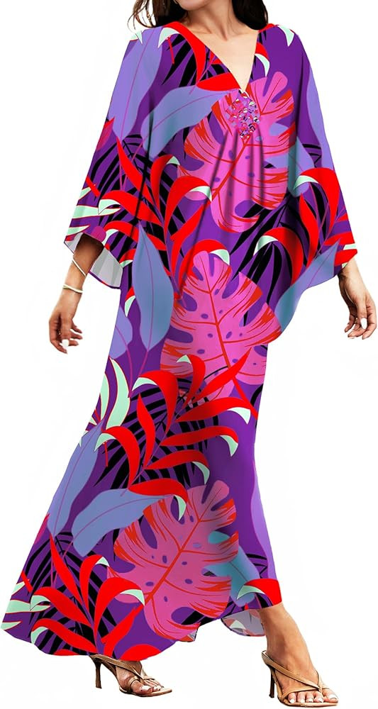 MAKABO Kaftan for Women Dress V Neck Short Sleeve Beach Vacation Bikini Swimsuit Cover Ups Lounge... | Amazon (US)