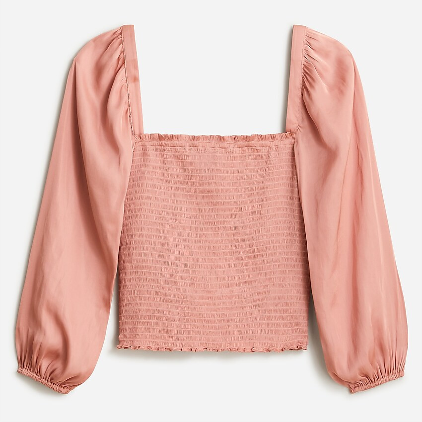 Squareneck smocked featherweight satin top | J. Crew US