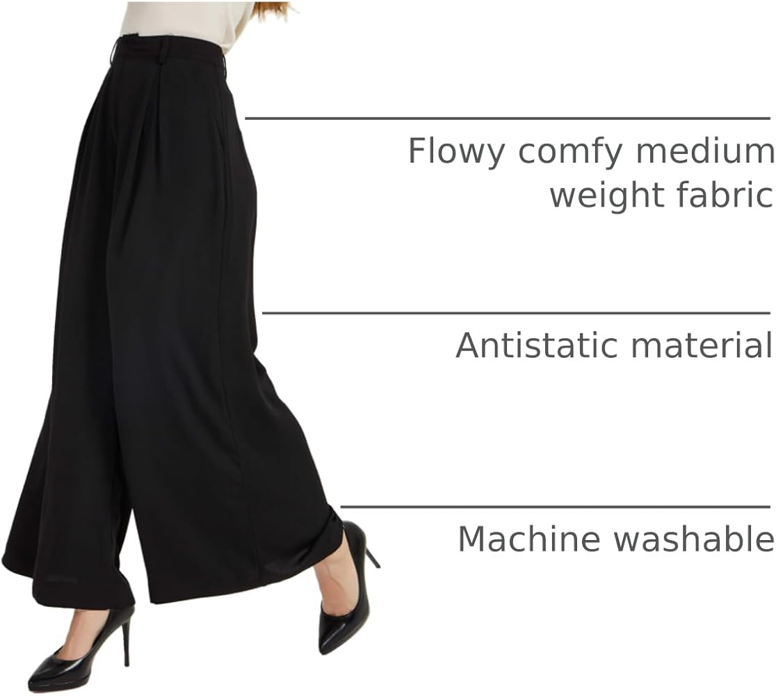 Tronjori Women High Waist Casual Wide Leg Long Palazzo Pants Trousers Regular Size | Amazon (US)