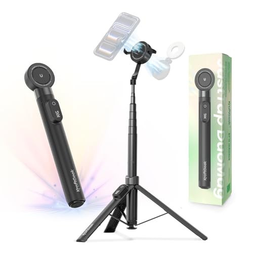 KraftGeek 67" Dual-Sided Magnetic Phone Tripod for iPhone MagSafe,Auto-Open Selfie Stick Tripod with Remote, Hidden Clamp, Portable Cell Phone Tripod Stand for Travel & Content Creation(Black) | Amazon (US)