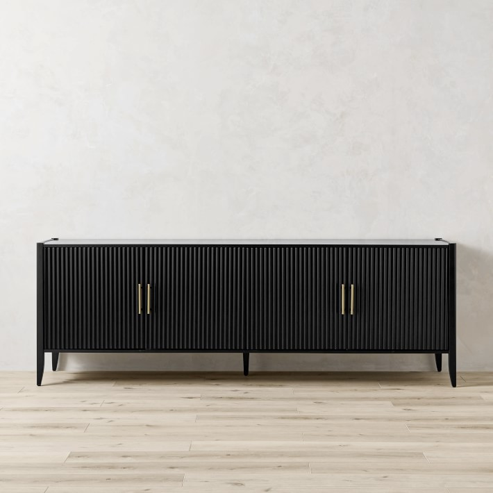 Lewis Media Console, 96, Ebony, Antique Brass | Williams-Sonoma