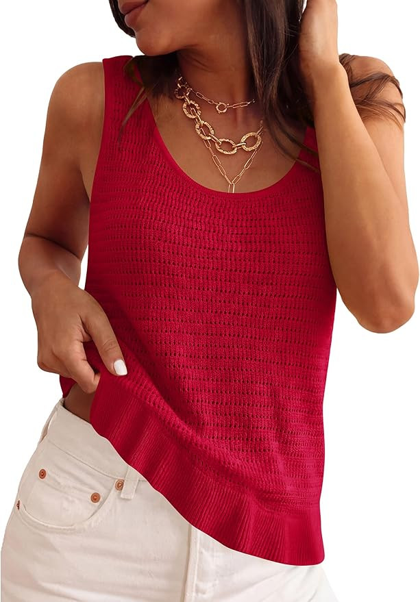PRETTYGARDEN Crochet Tops for Women 2026 Resort Wear Summer Boho Sleeveless Sweater Tank Tops Bea... | Amazon (US)
