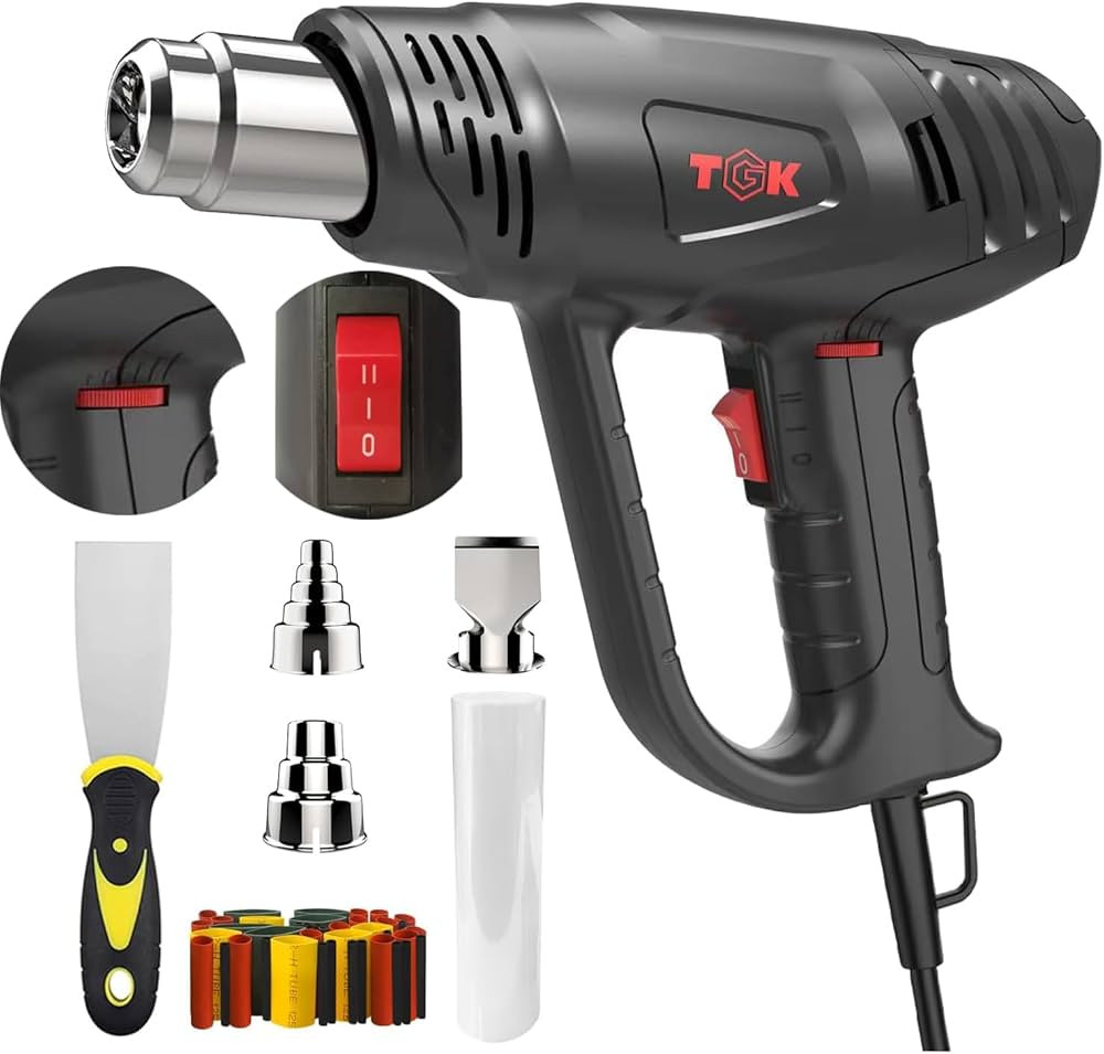 Heat Gun, TGK® 1800W Heavy Duty Hot Air Gun Kit 122℉~1202℉ Dual Temperature Settings with 3 ... | Amazon (US)