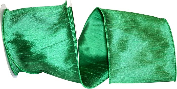Reliant Ribbon 92975W-510-10F Dupioni Supreme Wired Edge Ribbon, 4 Inch X 10 Yards, Emerald Green | Amazon (US)
