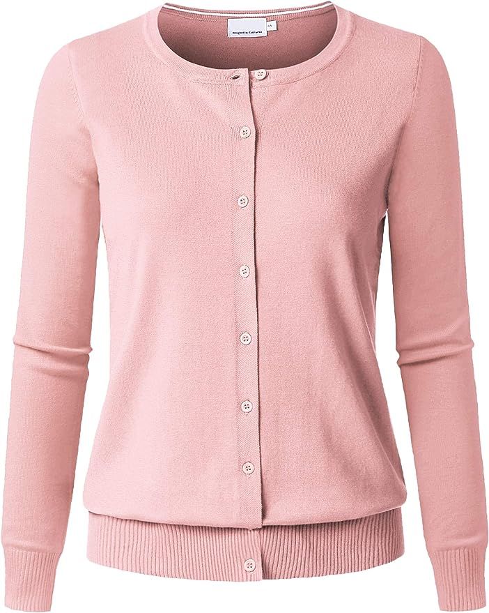 JSCEND Women's Long Sleeve Button Down Crew Neck Soft Knit Cardigan Sweater | Amazon (US)