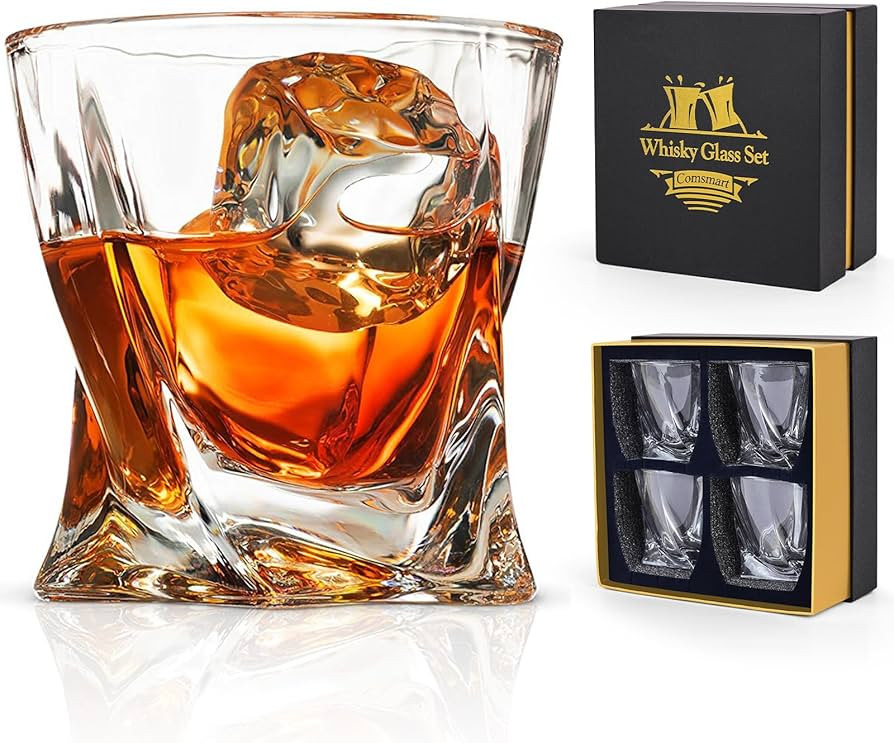 Comsmart Whiskey Glass Set of 4 with Luxury Box, 10 oz Crystal Old Fashioned Lowball Rocks Glasse... | Amazon (US)
