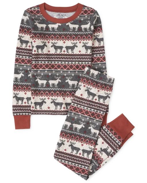 Unisex Kids Matching Family Christmas Long Sleeve Thermal Reindeer Fairisle Print Snug Fit Cotton... | The Children's Place