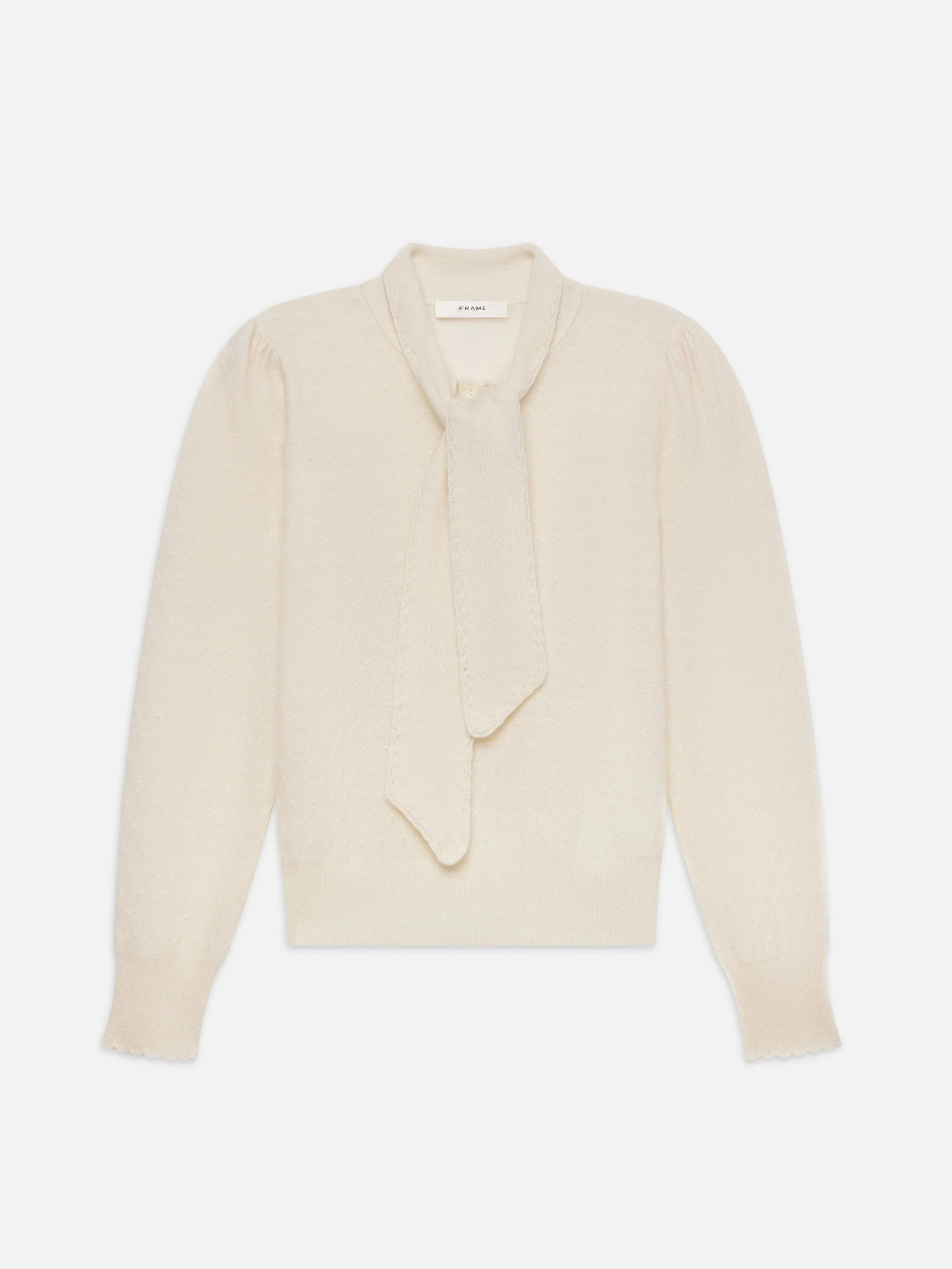 Pointelle Tie Neck Sweater  in  Cream | Frame Denim