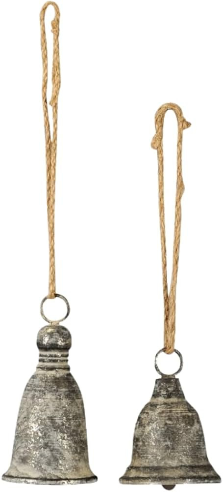 Antique Inspired Distressed Grey Christmas Bells with Jute Hangers, Set of 2 | Amazon (UK)