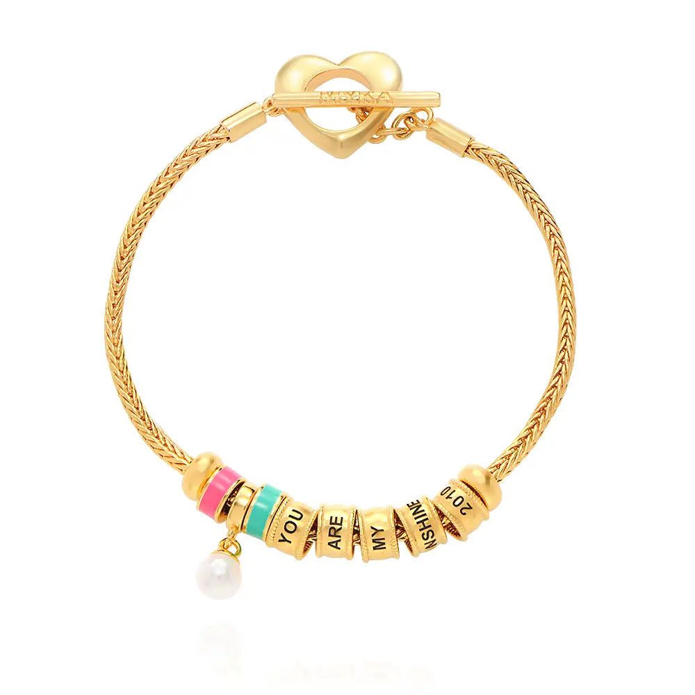 Linda Toggle Heart Charm Bracelet with Pearl & Enamel in 18K Gold Vermeil | MYKA