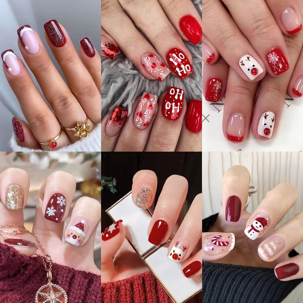 6 Packs (144 Pcs) Christmas Press on Nails - Square, Red, Short, Medium, Snowflake False Nails - ... | Amazon (US)