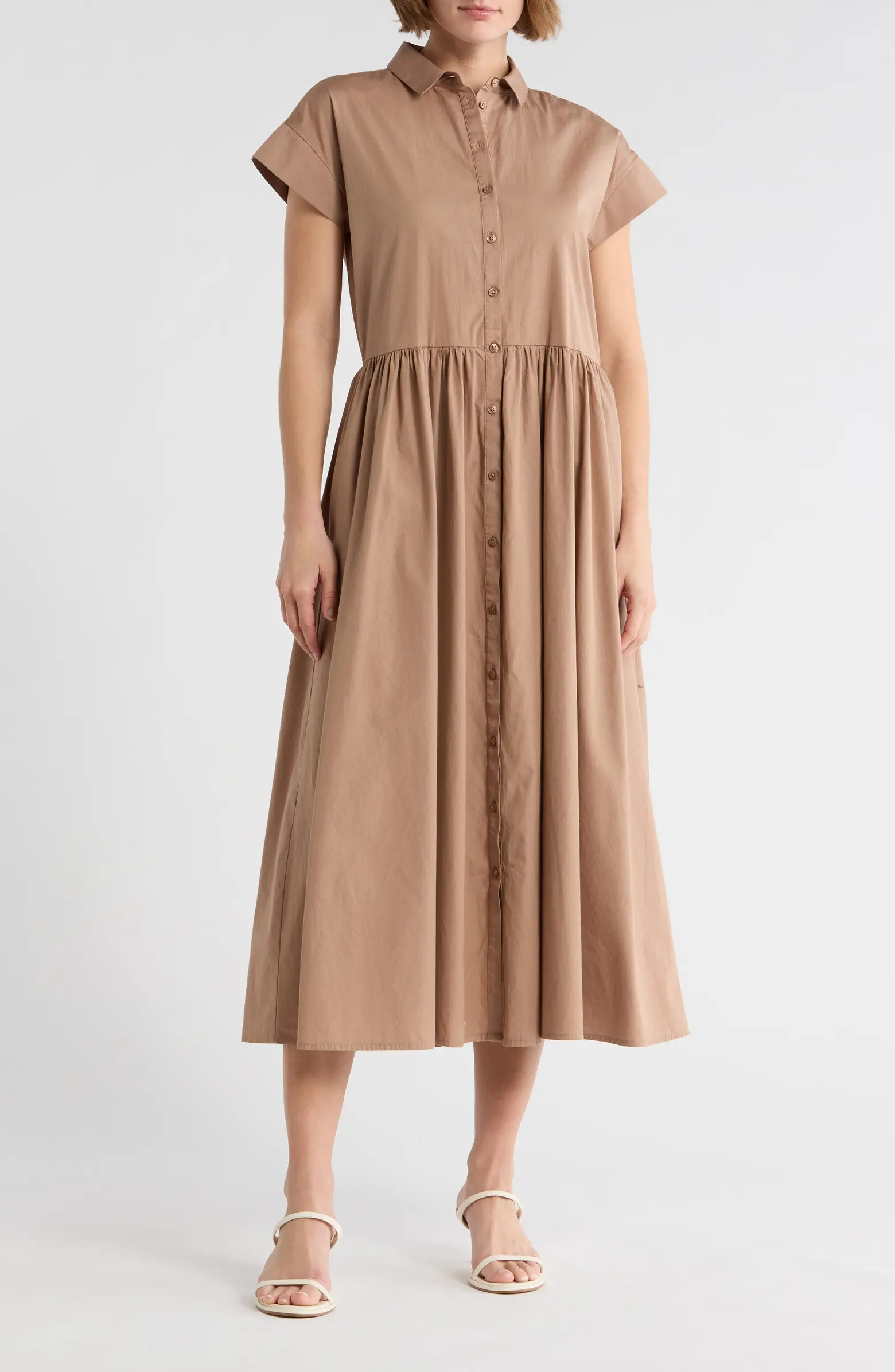 Drop Waist Button Front Cotton Midi Dress | Nordstrom Rack