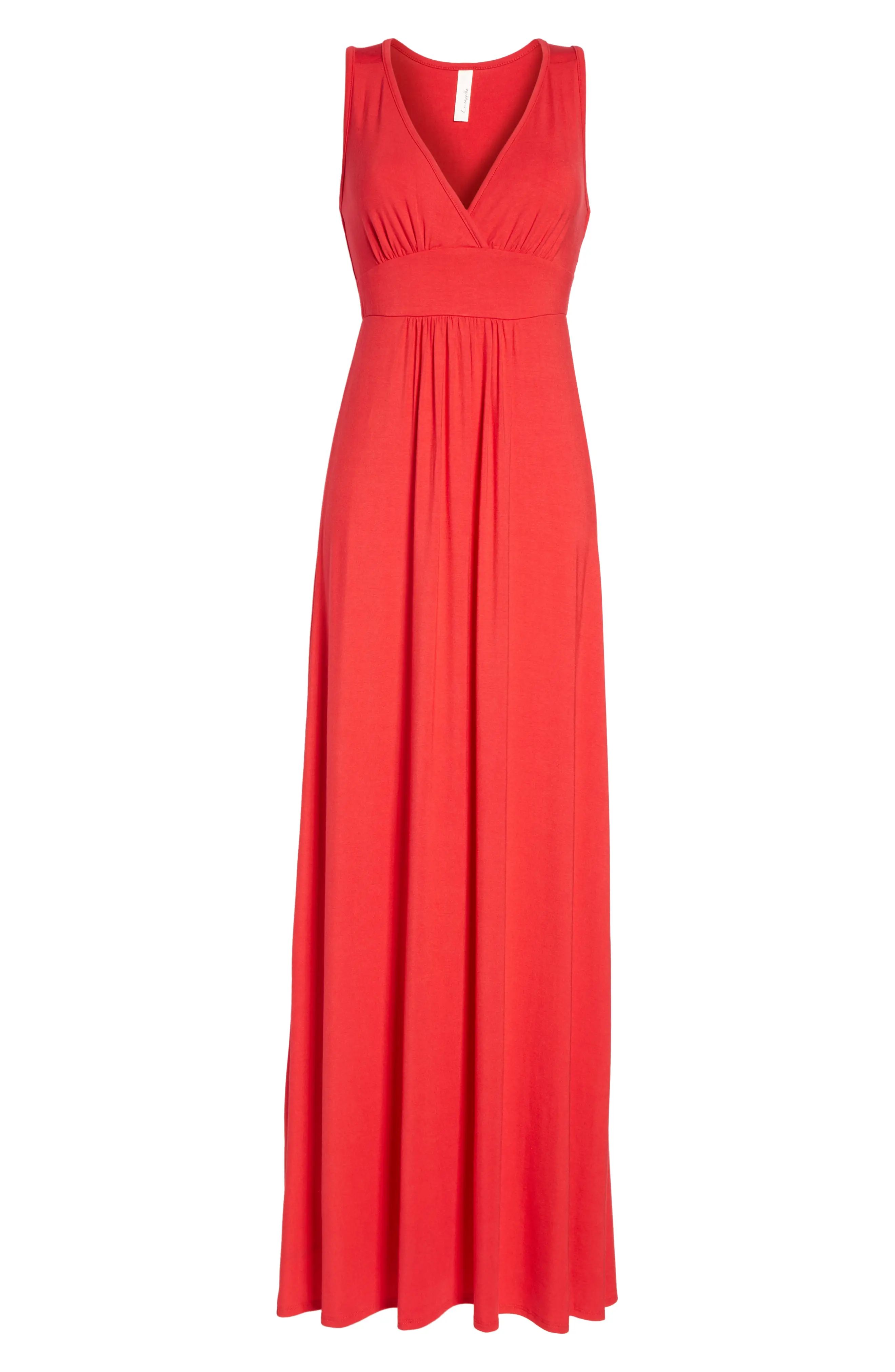 Petite Women's Loveappella V-Neck Jersey Maxi Dress, Size Petite P - Red | Nordstrom